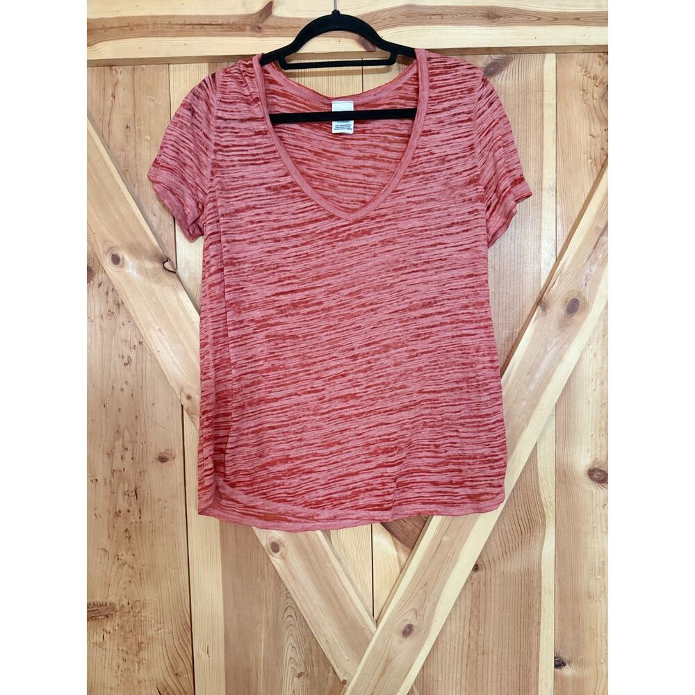 Victoria Secret PINK Sheer L V-Neck T-Shirt Burnout Striped Short Sleeve Active